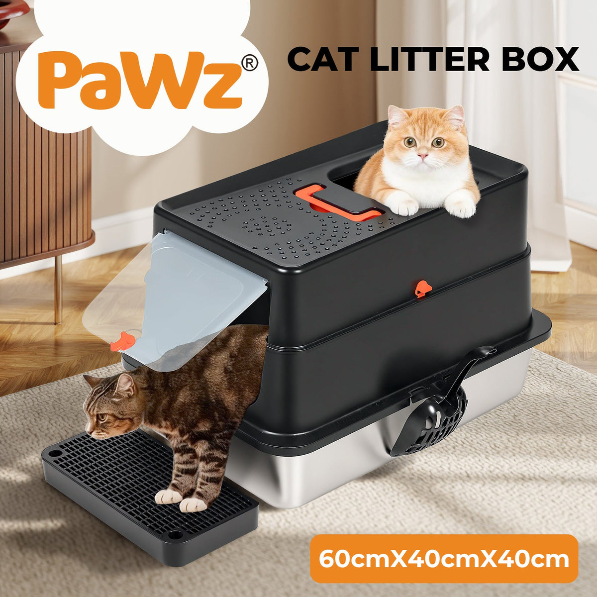 Stainless Steel Cat Litter Box Large Enclosed Removable Kitty Toilet