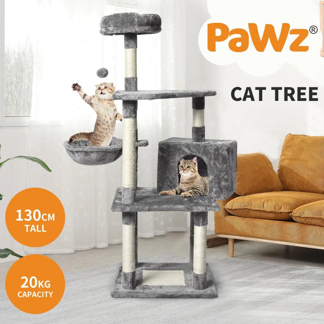 Wooden Cat Tower Scratching Climbing Post 130cm