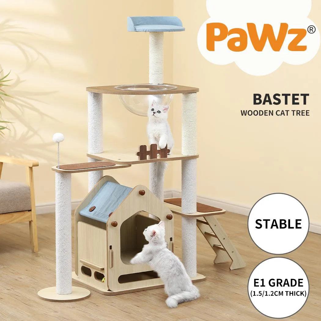 Cat Tree Scratching Post with Wood Condo 138cm