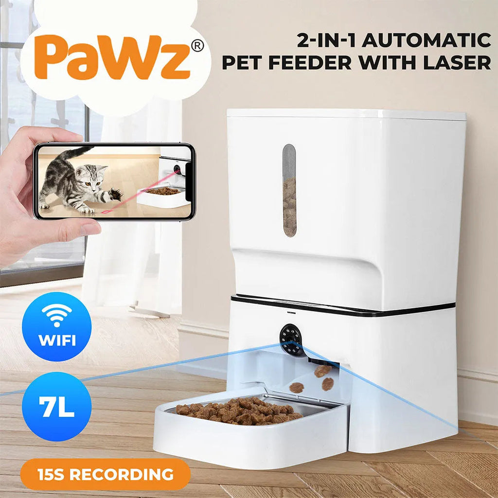 2-in-1 Automatic Pet Cat Dog Feeder Laser Toy WiFi Smart Food Dispenser App