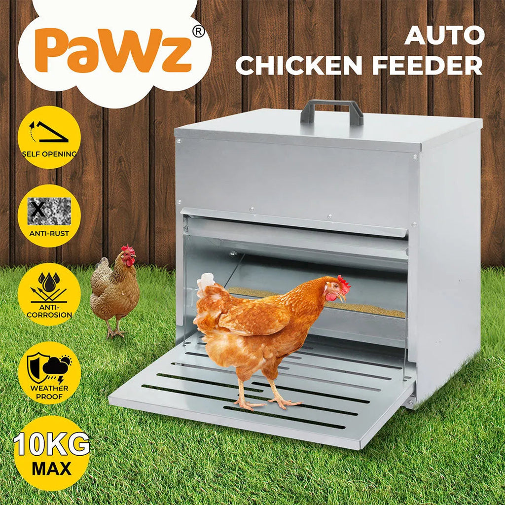 Automatic Chicken Feeder Auto Treadle 10kg Food Dispenser Galvanized Steel