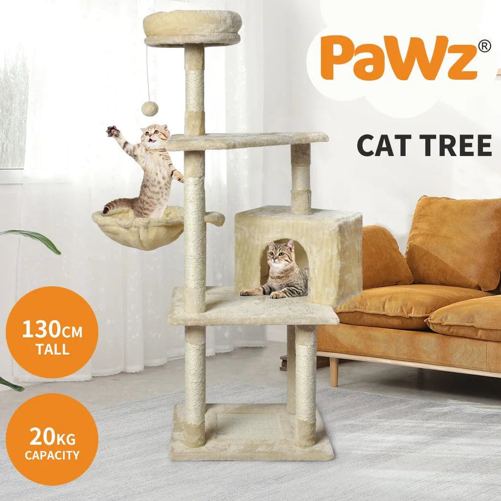 Wooden Cat Tower Scratching Climbing Post 130cm