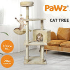 Wooden Cat Tower Scratching Climbing Post 130cm