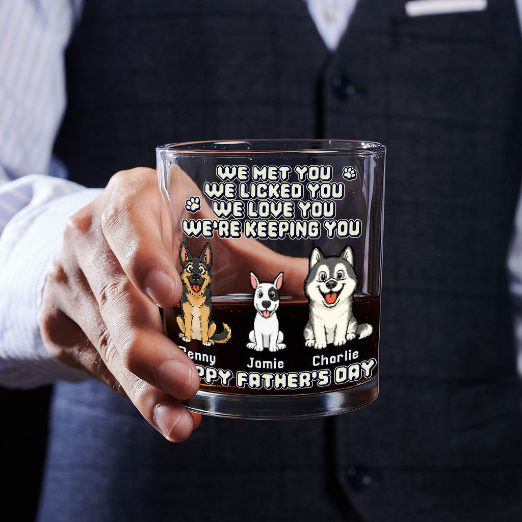 Pixel Dog Sitting Woof Dad - Personalized Whiskey Glass