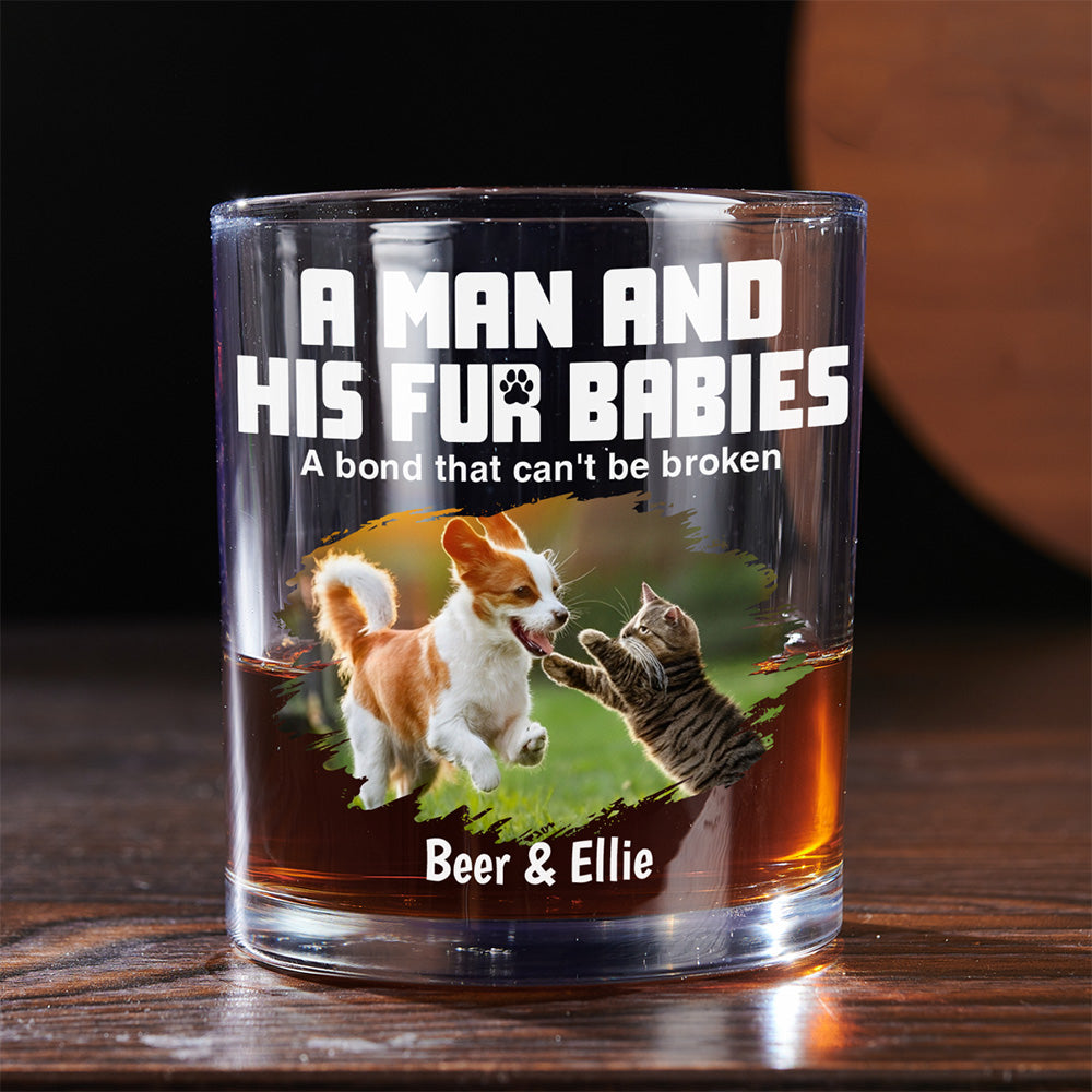 A Man And His Pets Photo - Personalized Whiskey Glass