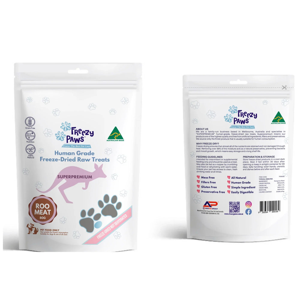 Freezy Paws Freeze Dried Kangaroo Meat Pet Treats for Cats & Dogs