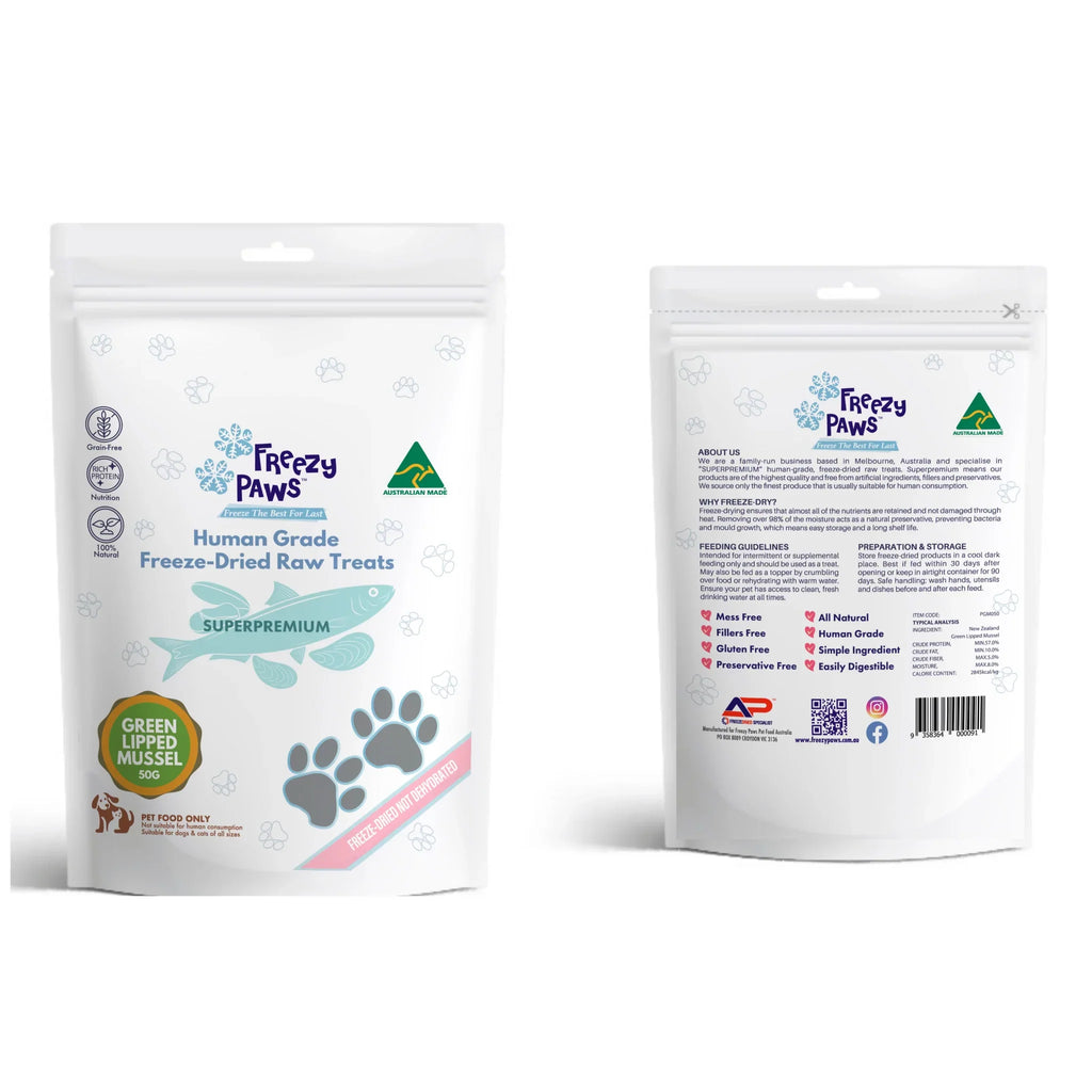 Freezy Paws Freeze Dried Green Lipped Mussels Pet Treats for Cats & Dogs