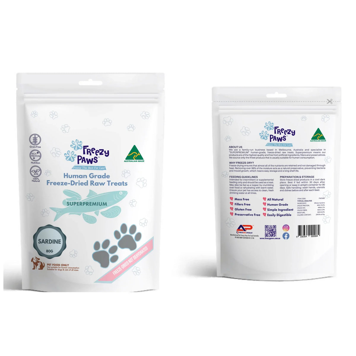 Freezy Paws Freeze Dried Whole Sardine Pet Treats for Cats & Dogs