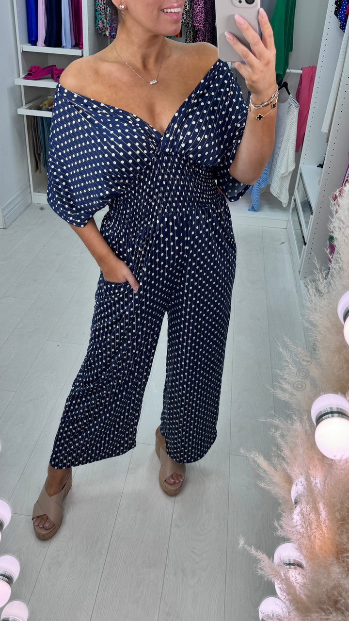 🔥HOT SALE 50% OFF🔥Polka Dot Printed Elastic Waist Jumpsuit