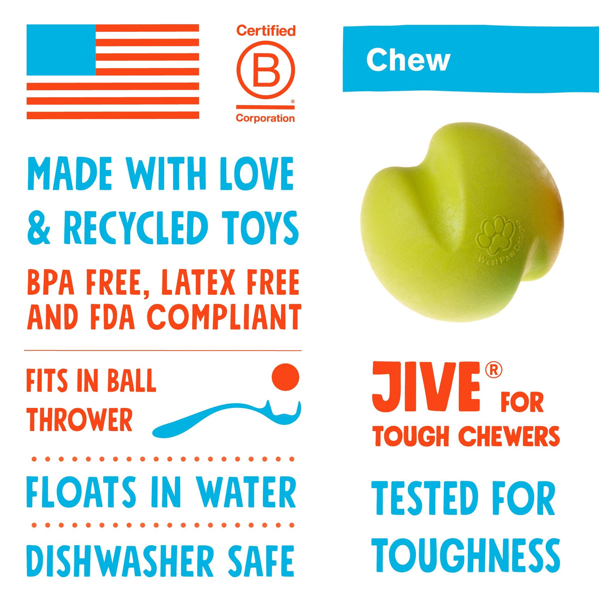 West Paw Jive Zogoflex Fetch Ball Tough Dog Toys