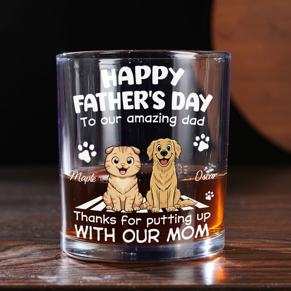 Putting Up With Funny Dad Ver Pet - Personalized Whiskey Glass