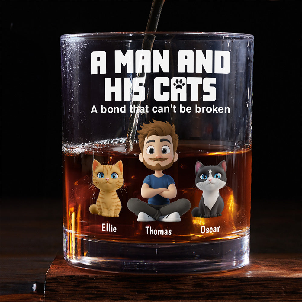 A Man And His Cats - Personalized Whiskey Glass