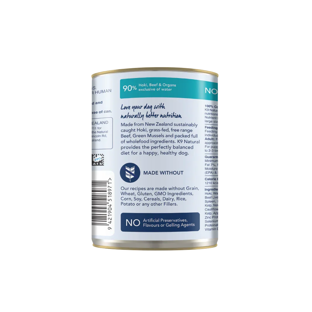 K9 Natural Canned Dog Food - Hoki & Beef Feast