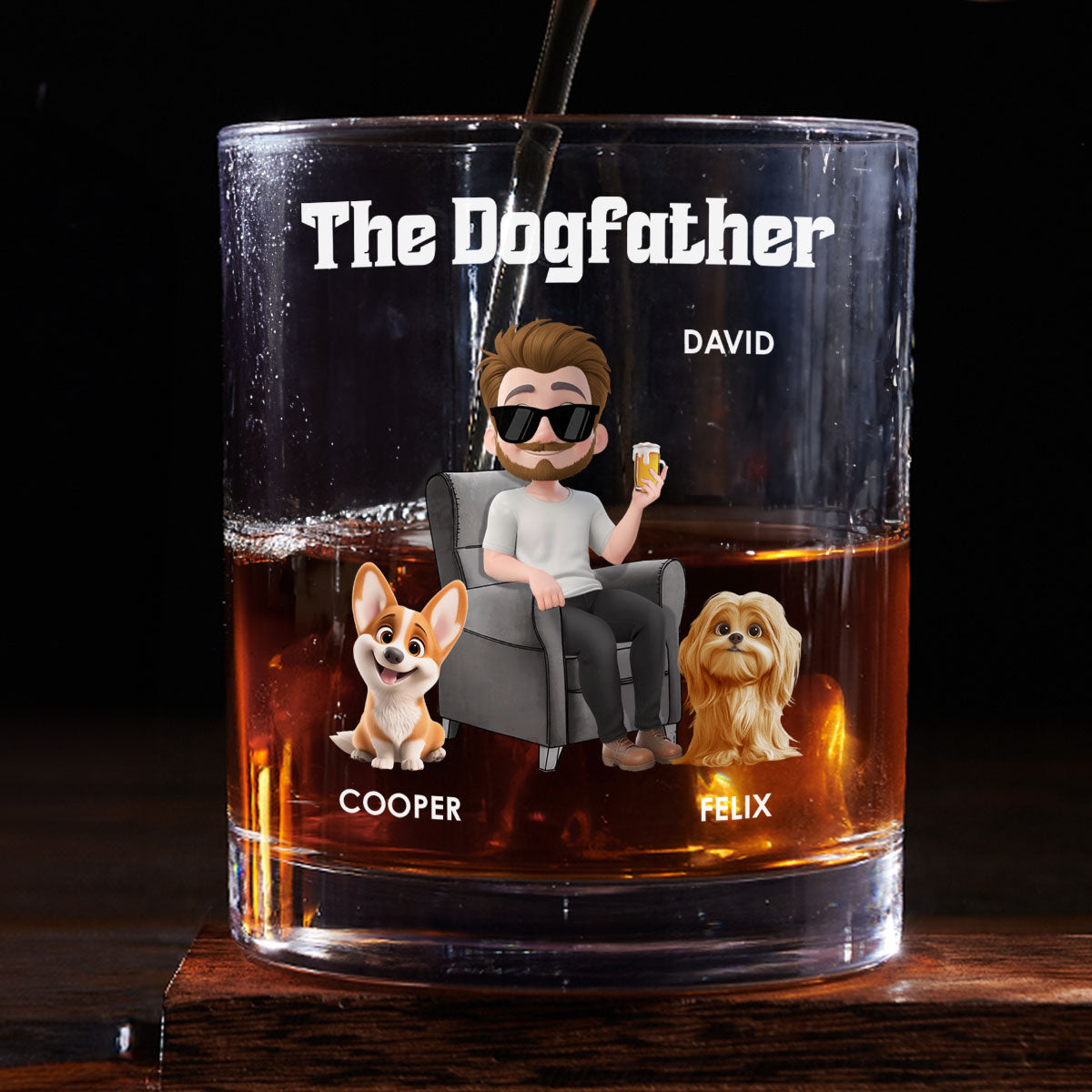 The Dogfather Version 2 - Personalized Whiskey Glass