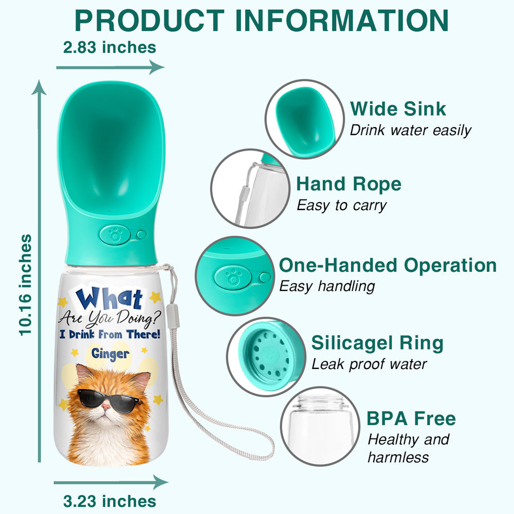 We Drink From There Ver Cat Photo - Personalized Pet Water Bottle With Drinking Feeder