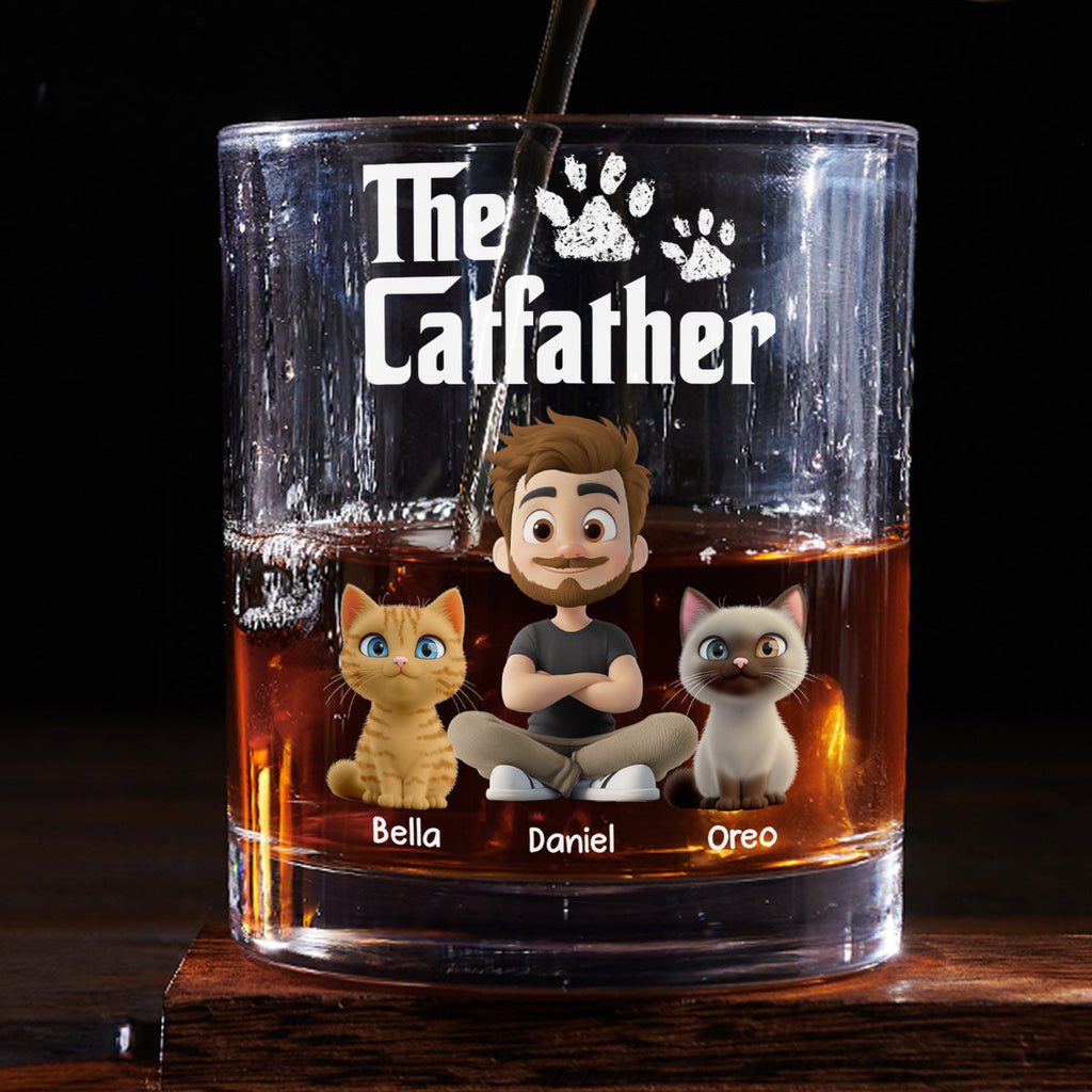 Cool Cat Father - Personalized Whiskey Glass