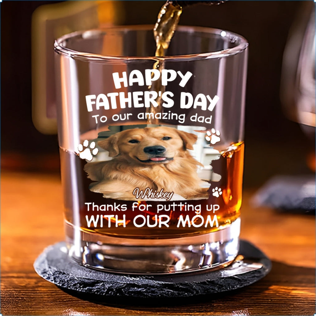 Putting Up With Funny Dad Ver Cartoon Photo - Personalized Whiskey Glass