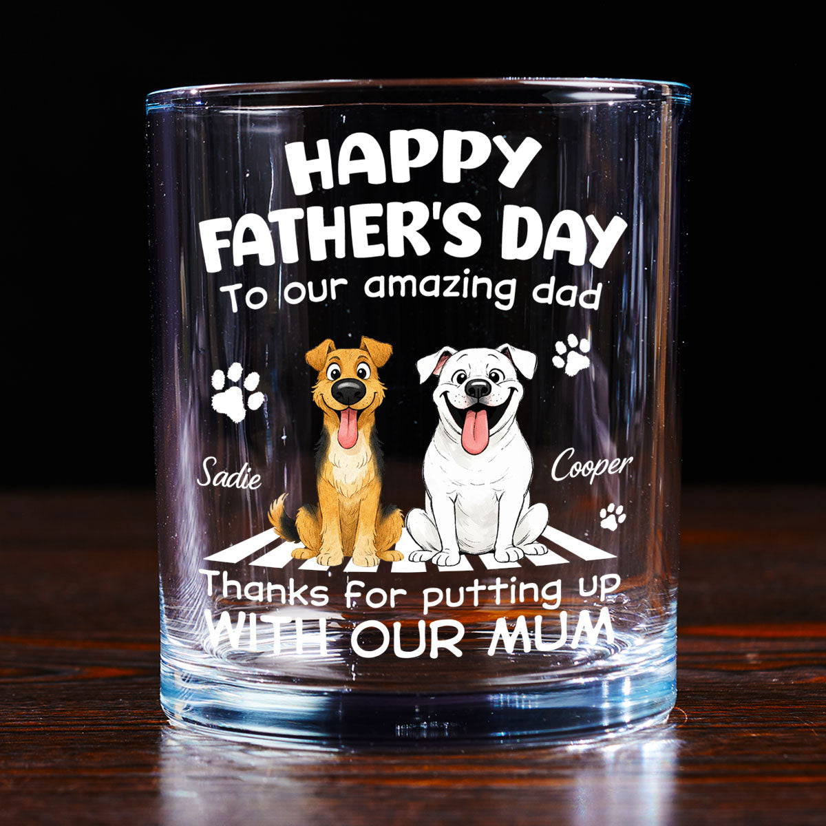 Putting Up With Funny Dad Ver Cartoon - Personalized Whiskey Glass