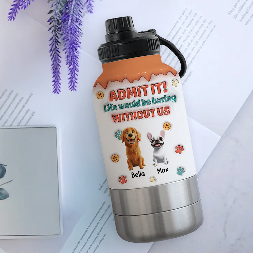 Admit It - Personalized 3D Inflated Effect 30oz Water Bottle With Pet Bowl