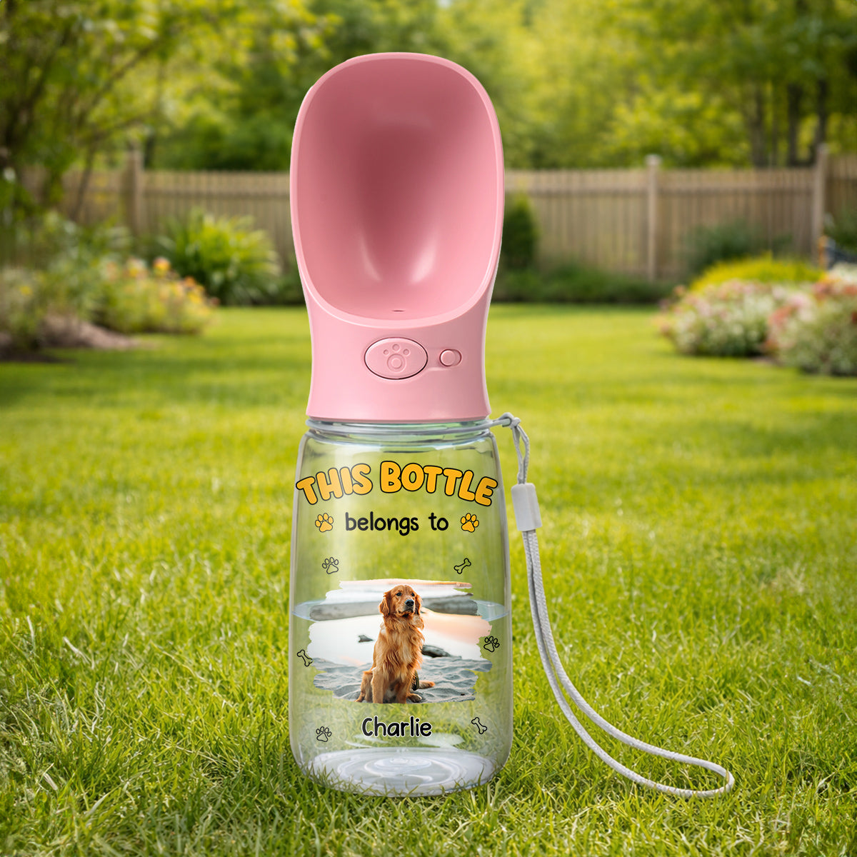 Belongs To Photo - Personalized Pet Water Bottle With Drinking Feeder