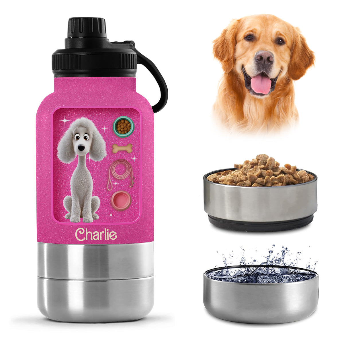 Best Dog Mom - Personalized 30oz Water Bottle With Pet Bowl