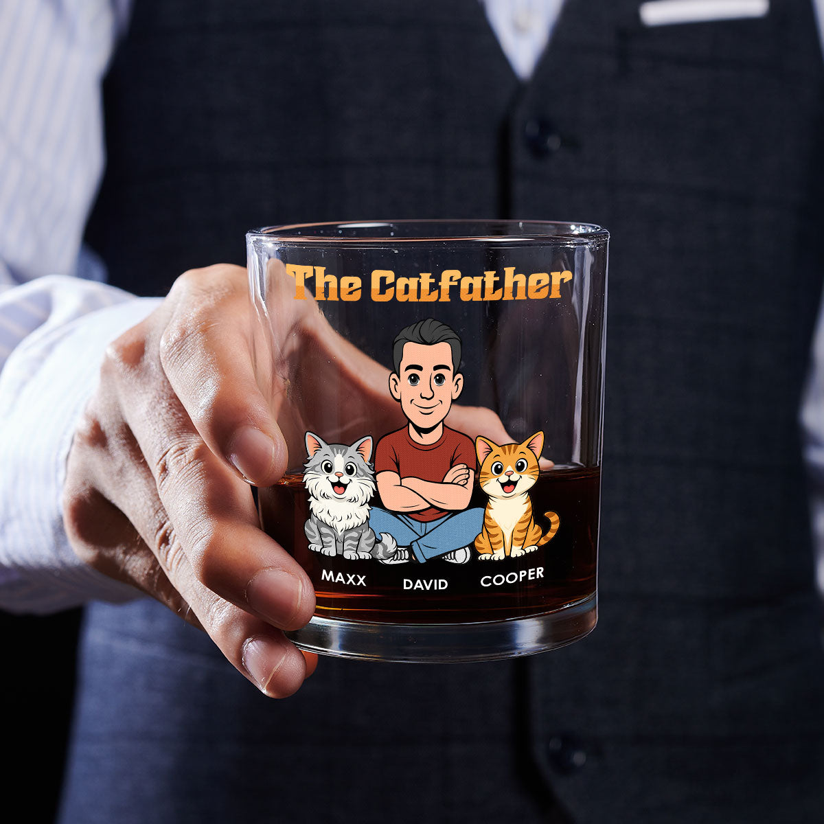 The Catfather Retro - Personalized Whiskey Glass