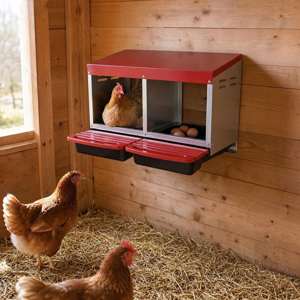 Chicken Nesting Boxes 2 Hole for Rolling Egg Collection Inside Outside