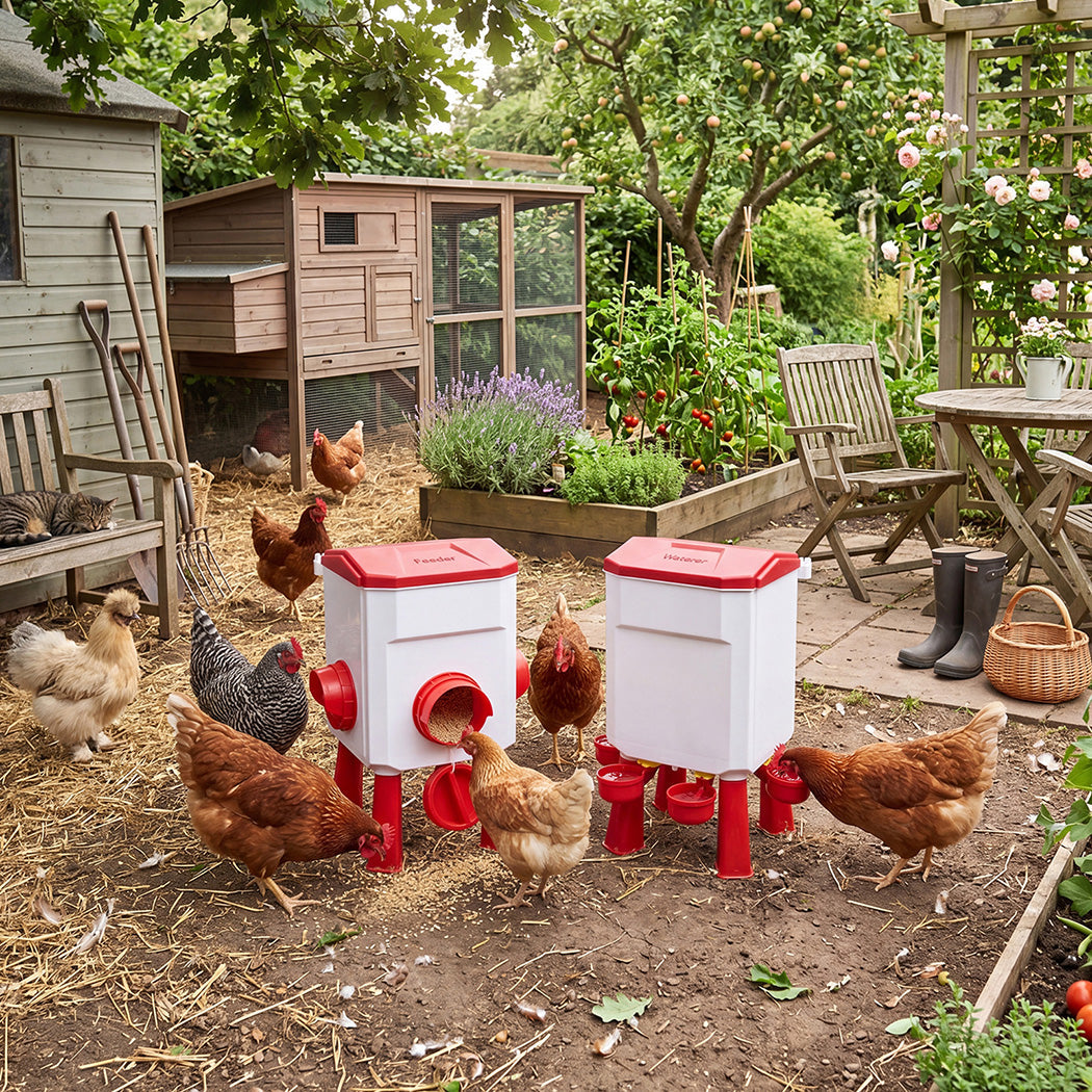 Auto Chicken Feeder and Waterer Set 12kg 11L Gravity Food Water Dispenser