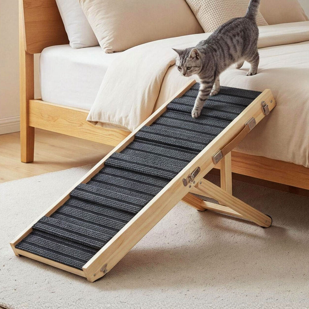 Dog Ramp Adjustable Foldable 4 Heights Non Slip for Small pets Natural