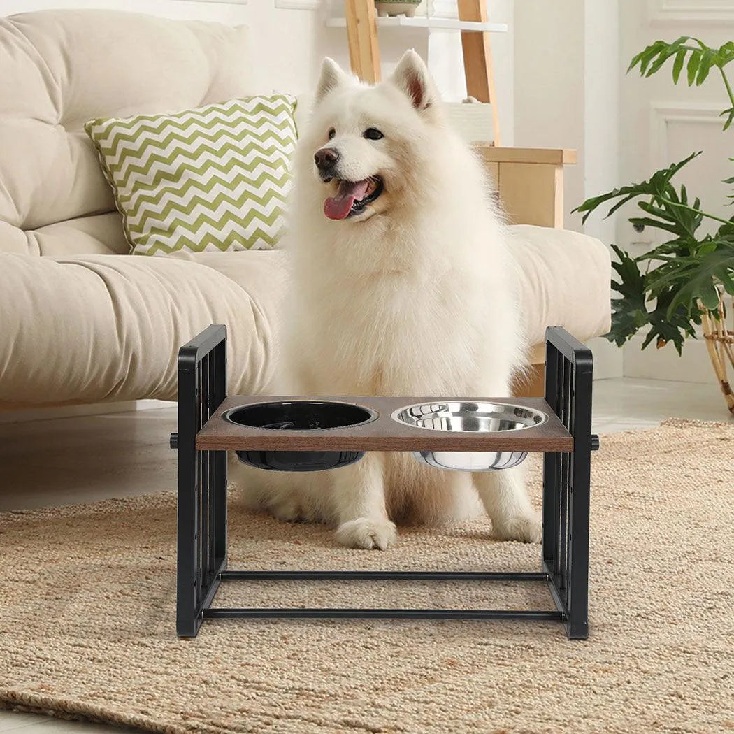Adjustable Height Pet Feeder Elevated Dual Raised Bowl