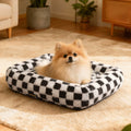 Dog Bed Calming Pet Checkered Plush Bed Soft Washable Bed Non-Slip