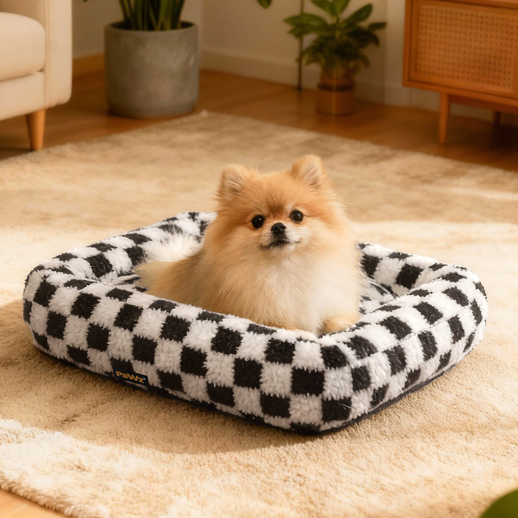 Dog Bed Calming Pet Checkered Plush Bed Soft Washable Bed Non-Slip
