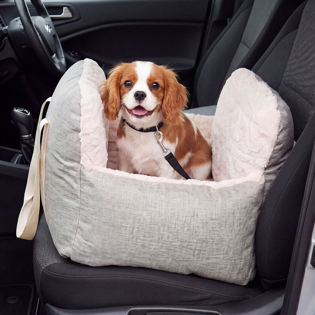 Dog Car Seat  Booster Car Seat With Safety Tether  Linen-Look  Beige