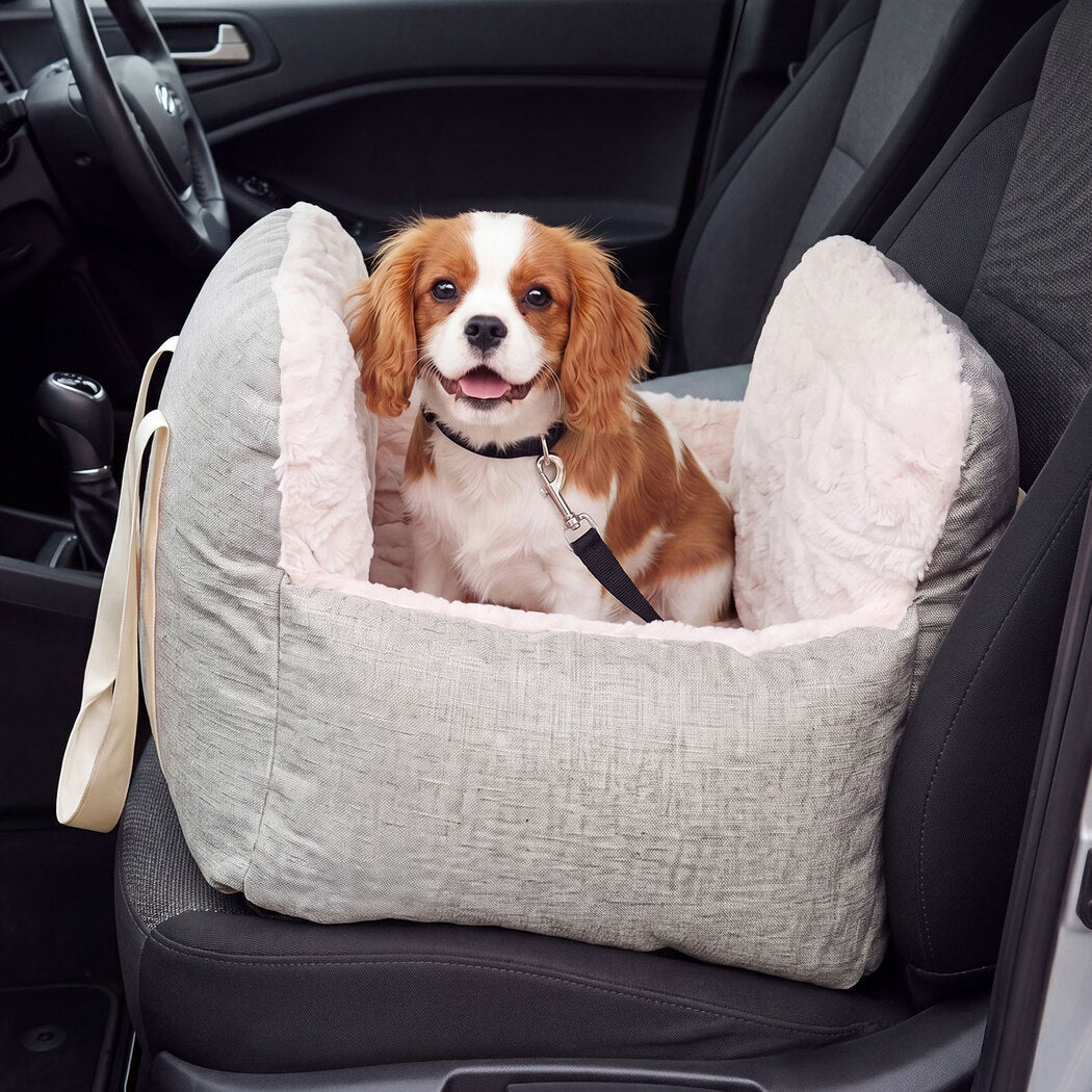 Dog Car Seat  Booster Car Seat With Safety Tether  Linen-Look  Beige