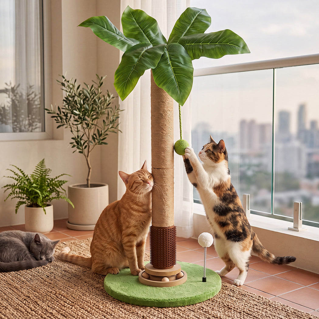 Cat Scratching Post 77cm Palm Tree Cat Scratcher Balls Sisal Green