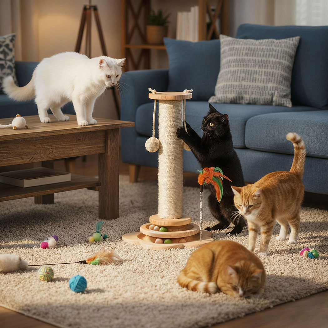 Pawz Cat Scratcher Wooden Scratching Post Natural Sisal Kitten Toy Platform 45cm