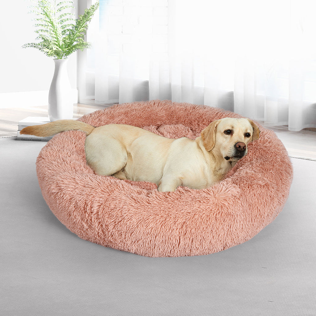 Pet Bed Cat Dog Donut Nest Calming Kennel Cave Deep Sleeping Pink XXL
