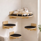 Cat Wall Shelves Corner Cat Tree with Guard Rail,15mm Pine Wood