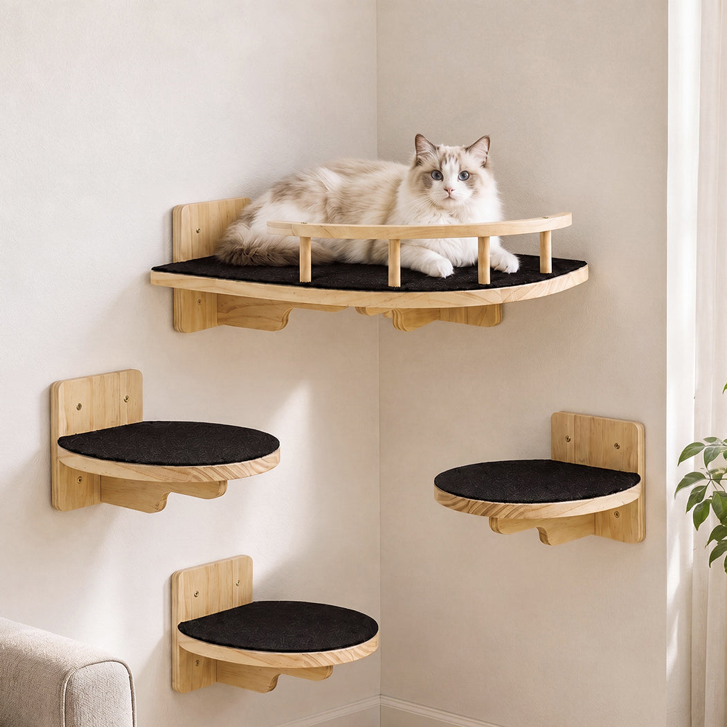 Pawz Cat Wall Shelves Corner Cat Tree with Guard Rail 15mm Pine Wood