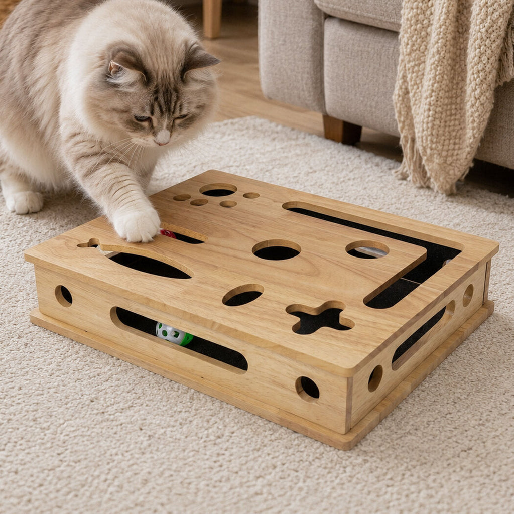 Cat Nail File Scratcher Large Solid Wood with Toy Balls for Indoor Cats