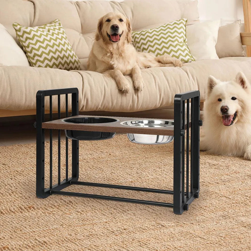 Adjustable Height Pet Feeder Elevated Dual Raised Bowl