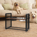 Adjustable Height Pet Feeder Elevated Dual Raised Bowl