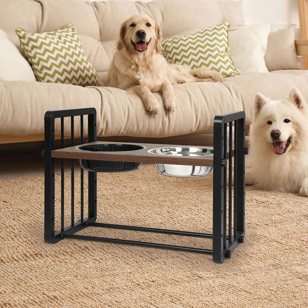 Adjustable Height Pet Feeder Elevated Dual Raised Bowl