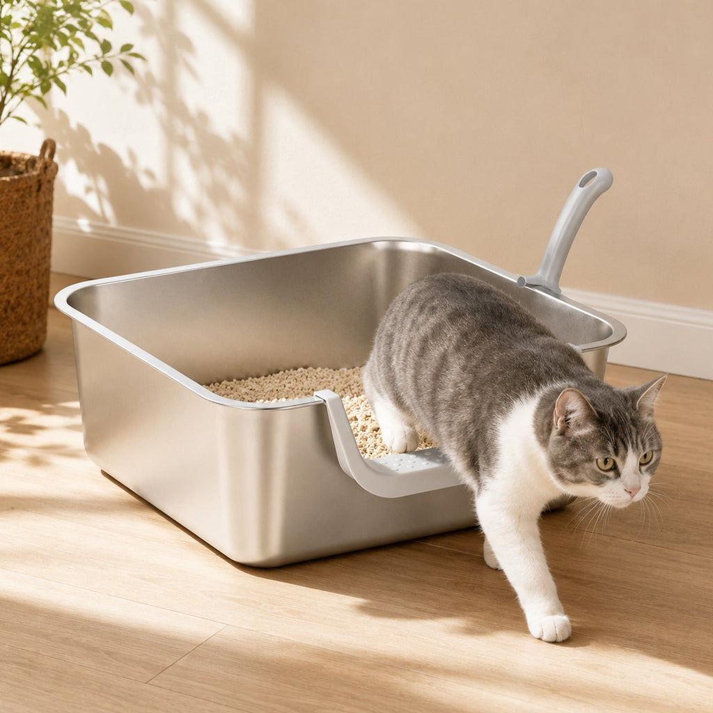 Stainless Steel Cat Litter Box Low Entry Tray Non-Stick Easy to Clean