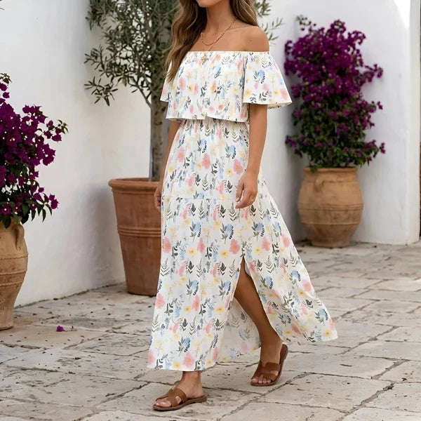 ⏰Last Day Sale 50% OFF💃Women's Off-Shoulder Ruffled Side-Slit Maxi Dress with Pockets ✨