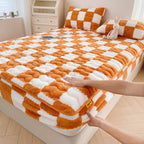 Milk Velvet Checkered Bedding Fitted Sheet Mattress Cover
