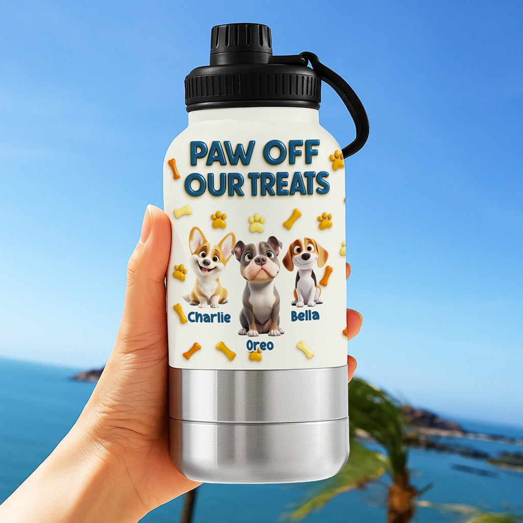 Paw Off My Treats - Personalized 30oz Water Bottle With Pet Bowl