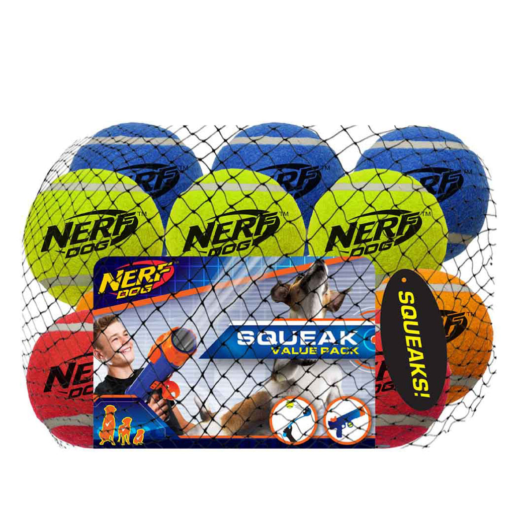 Nerf Dog Toy - Squeak Tennis Balls 6.25cm 12-Pack