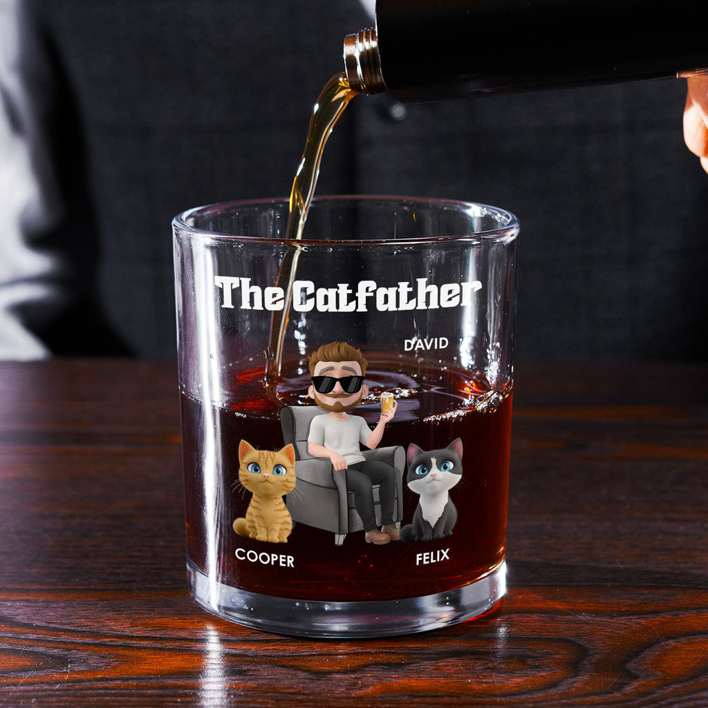 The Catfather Cartoon Version 2 - Personalized Whiskey Glass