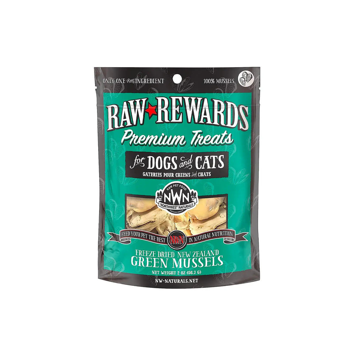 Northwest Naturals Raw Rewards Freeze Dried Treats for Dogs and Cats - Green Lips Mussels 56.7g